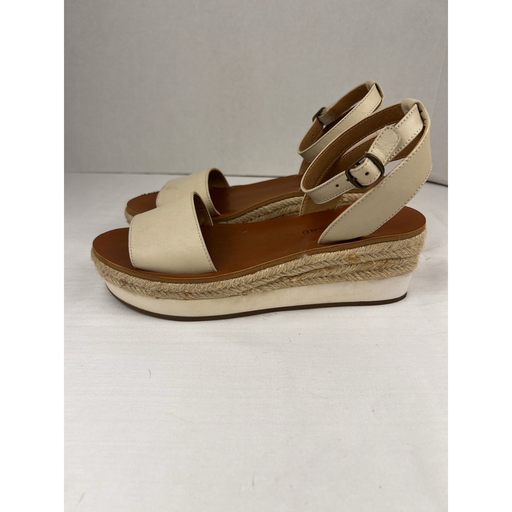 LUCKY BRAND Jeneka Shoes Creme Platform Wedge Leather Espadrille Sandals 7M